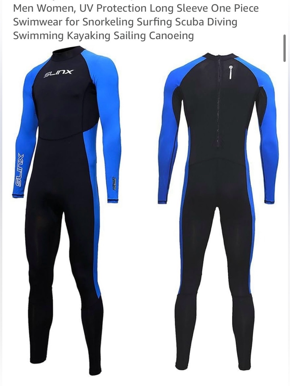 Unisex Long Sleeve One-Piece Swim Suit - Black/Blue